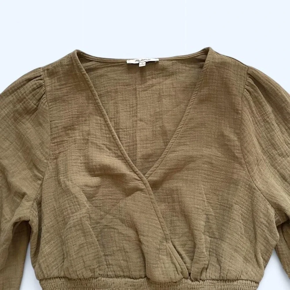 Olive green cotton v-neck blouse size M by Madewell